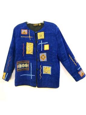 Allure chenille glass button embrd applq jacket M